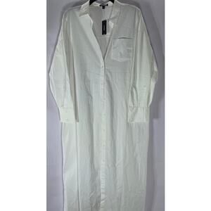 EXPRESS Women's White Solid Button-Up Long Sleeve Portofino Midi Shirt Dress SZL